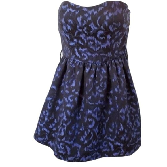 FOREVER 21 Womens Dress Small Brush Stroke Blue Black Strapless Sheath Tulle - Picture 2 of 6